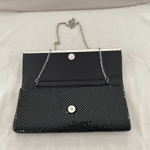NWOT! Jessica McClintock Silver & Black Metal Mesh Evening Bag with Chain - Picture 8 of 12